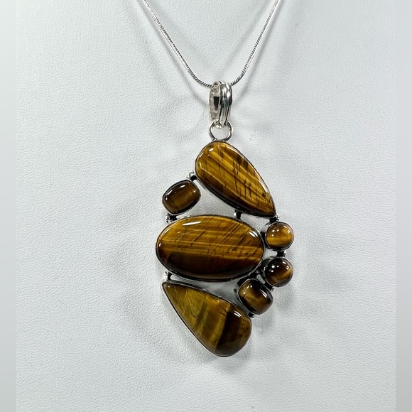 Exotic 🐯👀 Tiger Eye Pendant & Bracelet 925 Gemstone Set - Picture 3 of 11